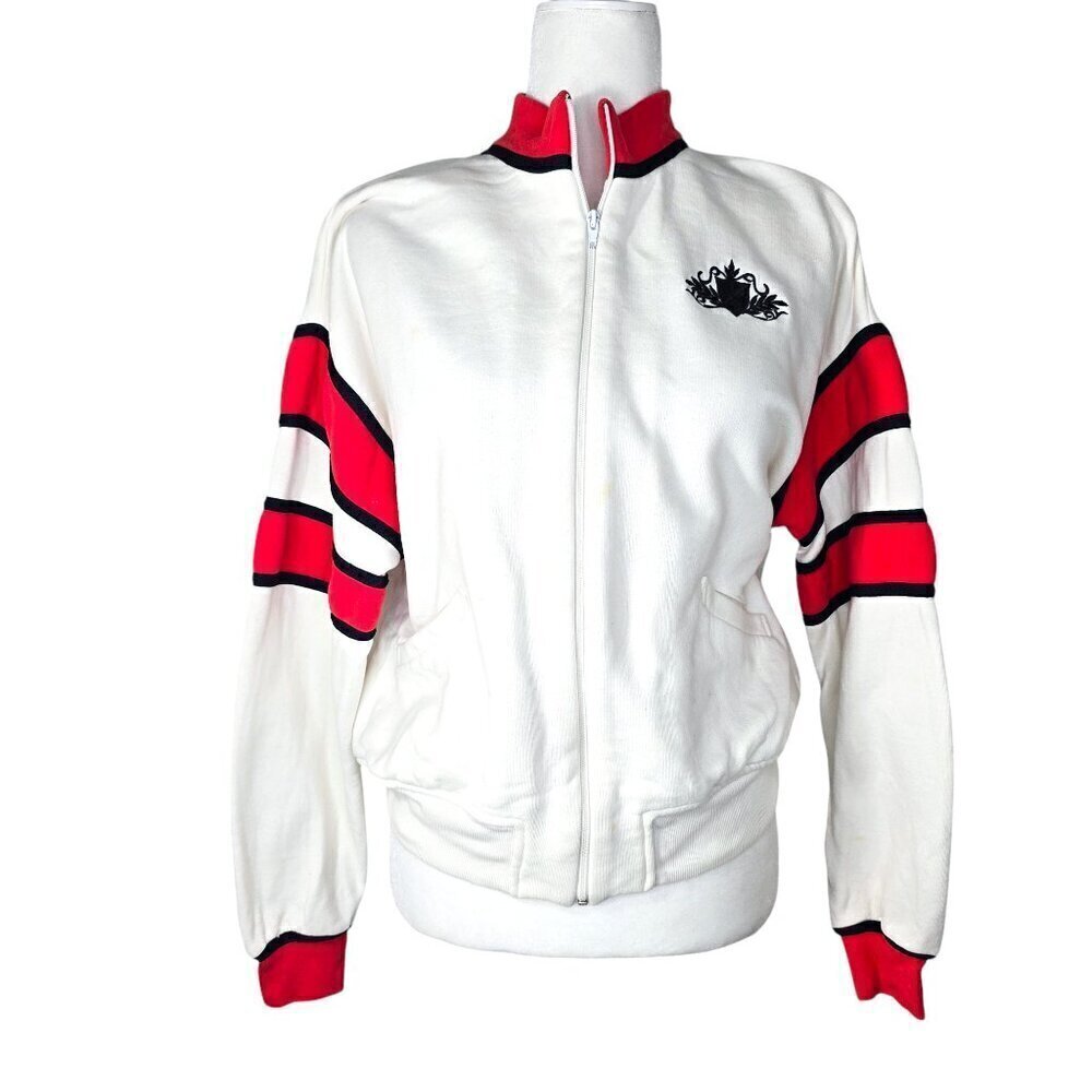 St. John Sport White Red Crest Embroidered Track Knit Jacket Rare Colorway Italy